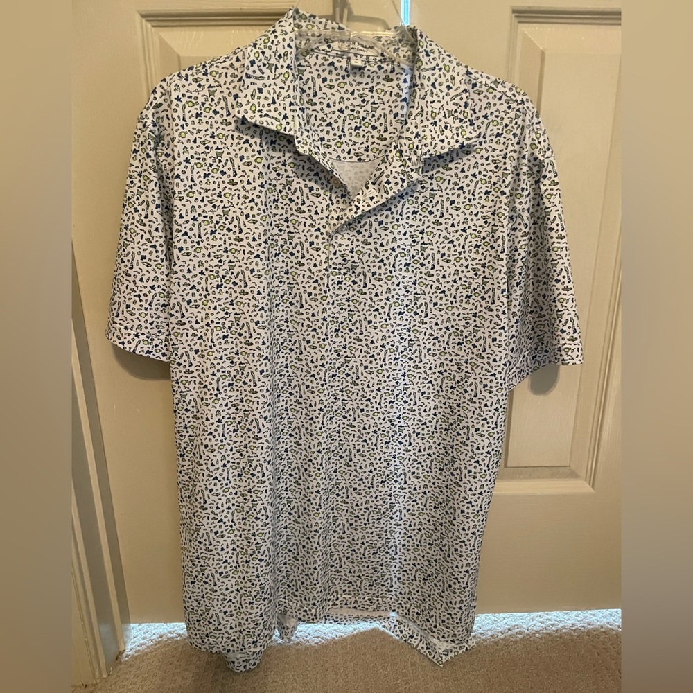 Peter Millar White and Blue Patterned Polo Shirt